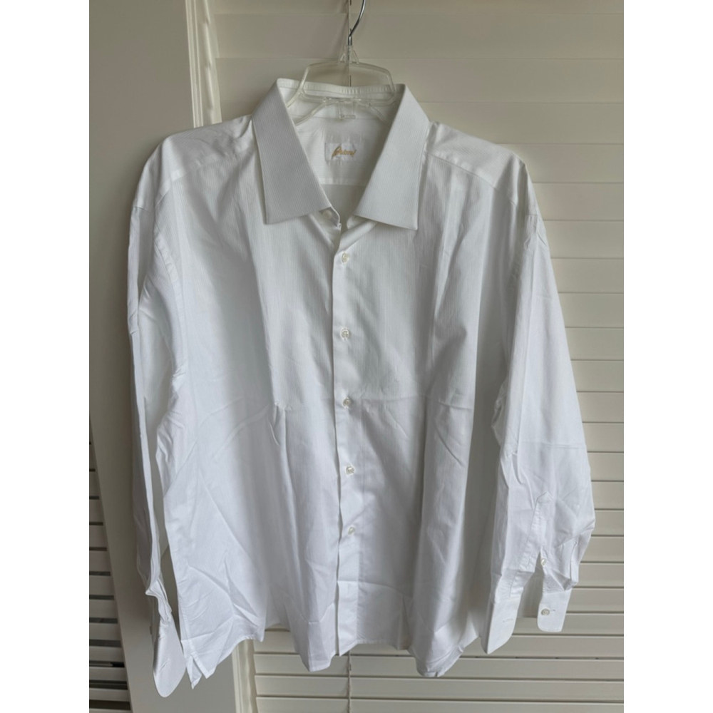 Brioni White Striped Dress Shirt Men's Neck 18